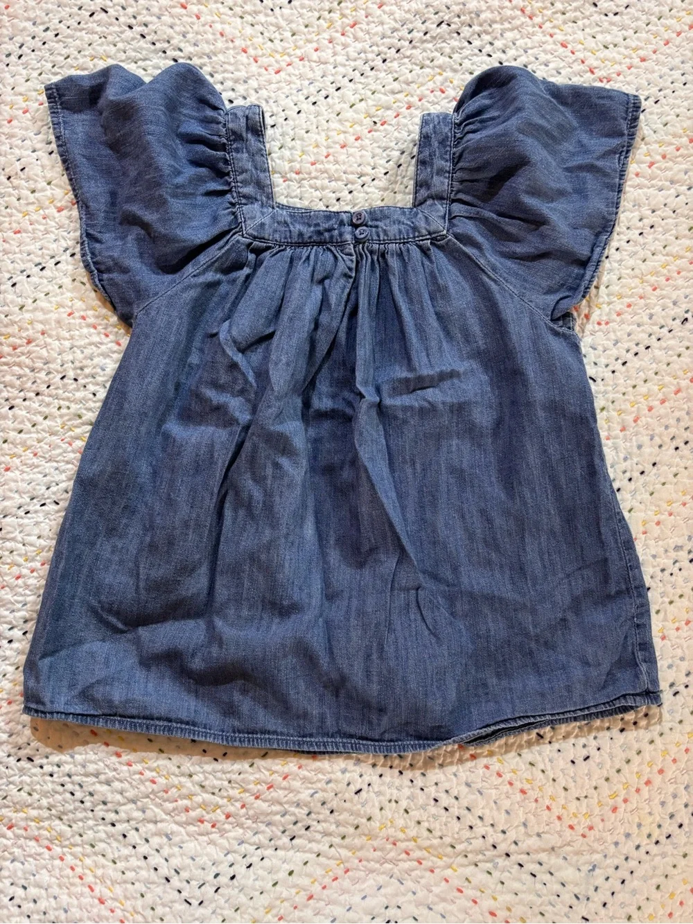 GAP Indigo Denim Square Neck Flutter Sleeve Top